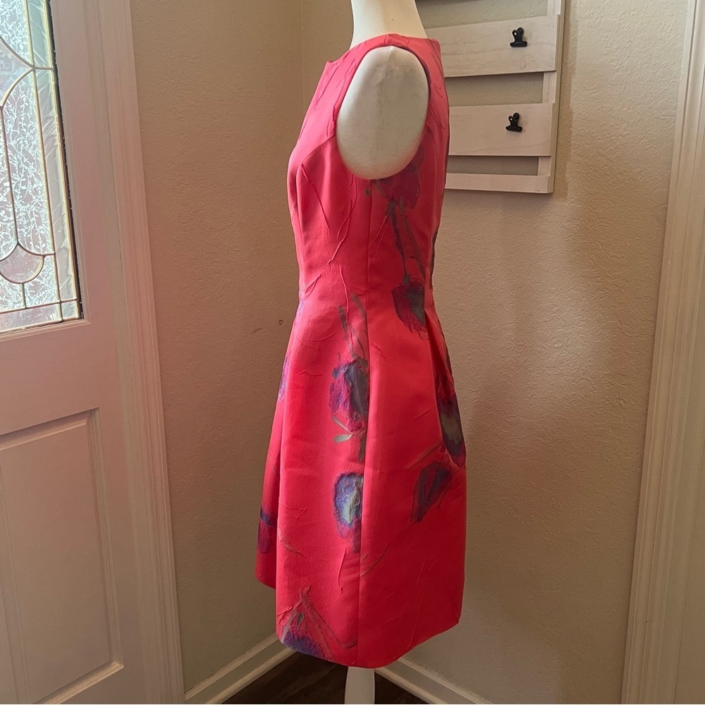 Lela Rose Pink Floral A-Line Dress Sleeveless - Picture 3 of 10